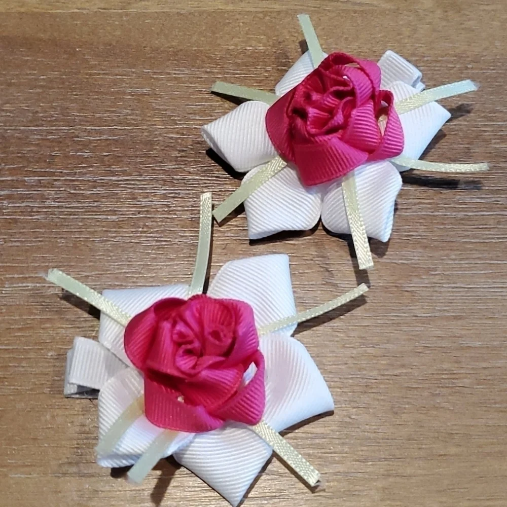 NWT Handcrafted Ribbon Rose Hair Clippies